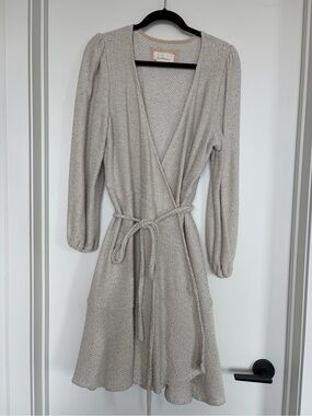 Anthropologie Diana Knit Gray/Ivory Wrap Dress Knee Length XL